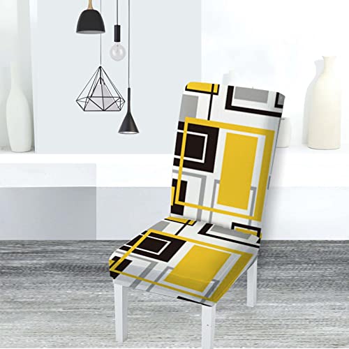 Mcalk Abstract Yellow Chair Covers Set Of 4 And Table Runner,Stretch Yellow Chair Slipcovers For Kitchen,Washable Removable Chair Protector Modern Chair Covers For Dining Room #TOP6