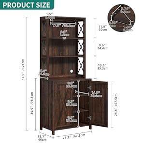 Dwvo 67 tall wine bar cabinet for liquor and glasses farmhouse kitchen cabinet coffee bar with adjustable shelves open storage shelves buffet kitchen cabinet for dinning room kitchen brown  urban country home decor
