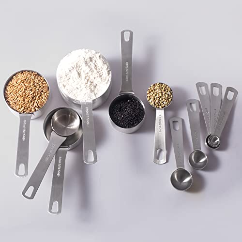 18/8 Stainless Steel Measuring Cups And Spoons Set Of 11 Piece - 1 Cup, 1/2 Cup, 1/3 Cup, 1/4 Cup, 1/8 Cup, 1/8 Tsp, 1/4 Tsp, 1/2 Tsp, 1 Tsp, 1/2 Tbs & 1 Tbs, Metal Measuring Set For Cooking Baking #TOP1