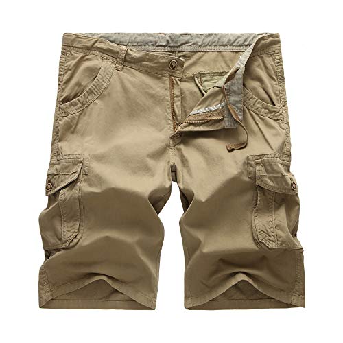 AOYOG Mens Cargo Shorts Loose Fit Big and Tall Cargo Short Cotton 40-58 Size Khaki