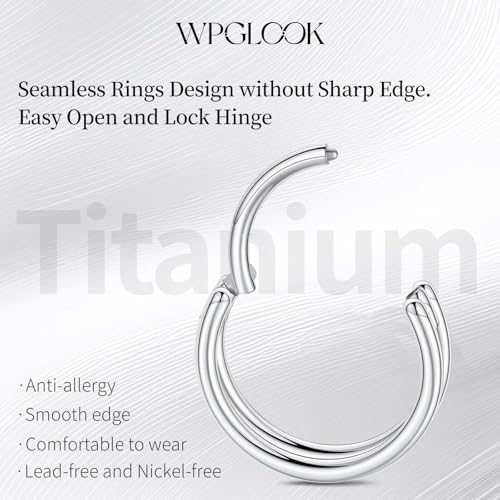 WPGLOOK 16G Titanium Nose Rings 8MM: Silver Double Hoop Conch Piercing Jewelry Helix Tragus Cartilage Earrings for Women by WPGLOOK - Used condition - Image 2