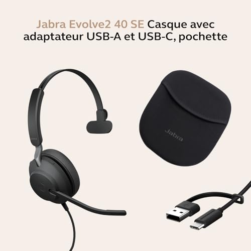 Jabra Evolve2 40 SE UC Mono Micro casque sur oreille filaire USB C USB A isolation acoustique Optimisé pour la CU - vue 9
