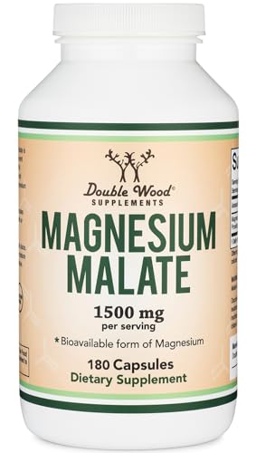 Magnesium Malate Capsules (180 Count) - 1,500mg Per Serving (Magnesium Bonded to Malic Acid), Third