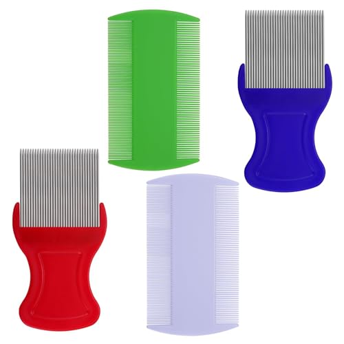 Auiremrti Peine de pelo de 4 piezas, 2 peines para piojos de doble cara, 2 peine anticaspa con dientes de metal, remedio profesional anticaspa, no daña el cabello.