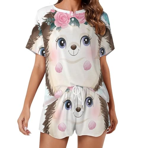 Pyjama femme manches courtes hérisson mignon pour des nuits d'été douces et fraîches