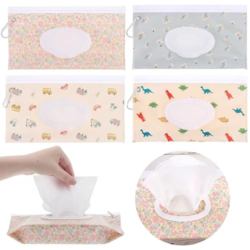 Baby Wipe Holder,Wipe Dispenser, 4pcs Portable Refillable Wipe Co...