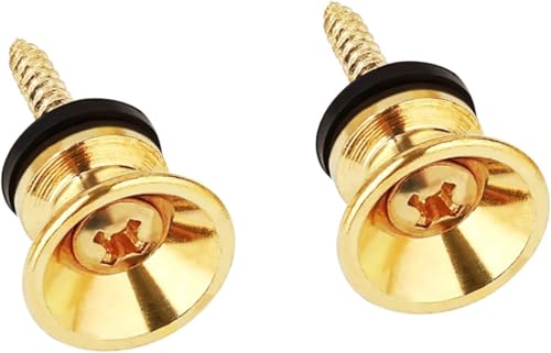 Image of Blue Panther Guitar Strap Buttons (Gold, Pack of 2) - Solid Brass with Screws | Universal Fit for Acoustic, Electric & Bass Guitars
