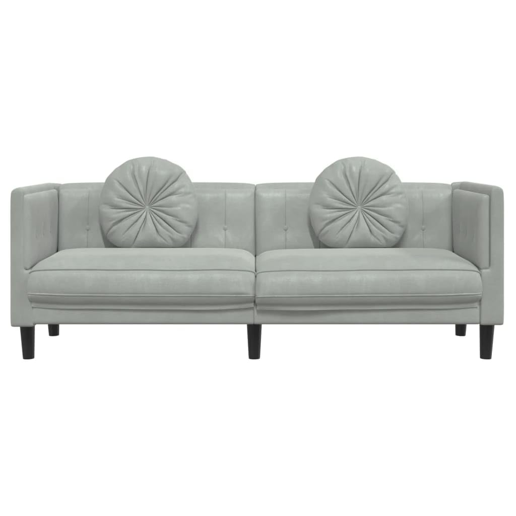 Sofá de 3 Plazas Moderno de Terciopelo, Sofá Chaise Longue con Respaldo y Cojines Acolchados, Gris Claro