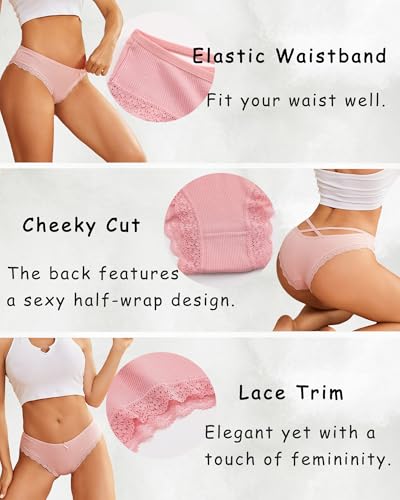 ALL OF ME Women Cotton Underwear Sexy Criss Cross Lace Trim Low Rise Cheeky Bikini Panties 6 Pack - image 5