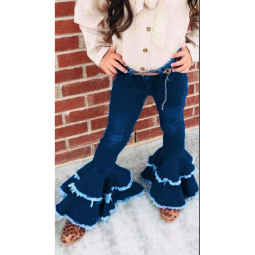 Kids Toddler Baby Girl Ruffle Ripped Jeans Flare Pants Bell Bottom Little Girl Ripped Denim Leggings Trousers2