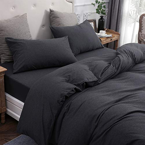 Pure Era Jersey Knit Duvet Cover Set 100% T-Shirt Cotton Super Soft Comfy 3Pc Bedding Set With Zipper Closure (Heather Charcoal Grey, Queen) #TOP3