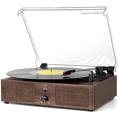 Vintage Wooden Record Player with Bluetooth 3-Speed Belt-Driven Turntable Built-in Speakers, Beginner Friendly Retro Phonograph for Home Decor, for Vinyl Enthusiasts (Walnut Finish) - Les Beatles, Paul McCartney, John Lennon, RIngo Starr, George Harrison