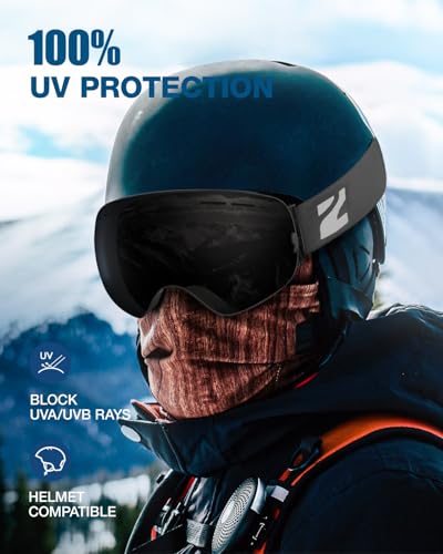 Zionor X Ski Snowboard Snow Goggles OTG Design for Men & Women with Spherical Detachable Lens UV Protection Anti-Fog
