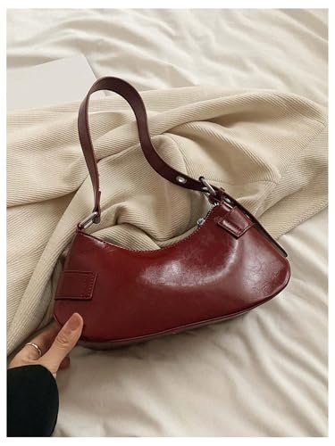 OYOANGLE Women's Buckled Punk Shoulder Bags Zipper Top Handle Handbags Y2k Adjustable Strap Underarm Bags4