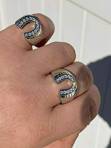 Real Solid 925 Sterling Silver - Lucky Horseshoe Ring - Mens Horse Shoe Ring Iced Flooded Out4