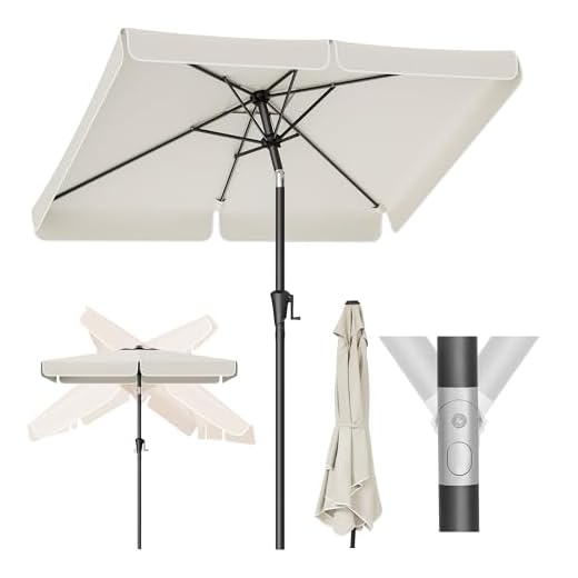 SONGMICS Sonnenschirm 200 x 150 cm, rechteckiger Balkonschirm, Sonnenschutz UPF 50+, beidseitig um 30° knickbar, für Garten, Terrasse, ohne Ständer, beige GPU048M01