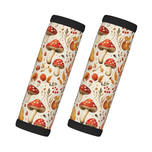 Fundas de asa de equipaje con estampado de hojas de arce y hongos para maleta, fundas suaves para asa de equipaje de viaje, identificadores para maletas