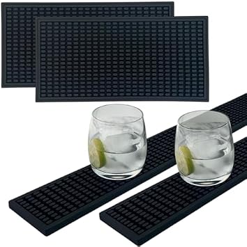 Bar Mat Bundle 2-Pack 243 Bar Rail Mat + 2-Pack 126 Counter Mats | Non-Slip Rubber Spill Mats for Bartending, Coffee Bar & Kitchen Counter Total Black