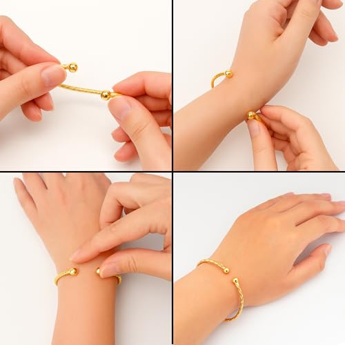 4pcs Bangles for Women Bracelets Jewelry FOR SMALL WRIST (5.5–7 inch), CUSTOMISABLE Unisex Simple Cuff Gold Platinum Plated Fine Fashion Open Bangle, Twisted Style, India Openable Arab Ethiopian Dubai Africa Gift3