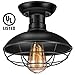 Asnxcju Farmhouse Flush Mount Ceiling Light Fixture, Industrial Ceiling Light, Metal Black Cage Rustic Style Close to Ceiling Light Fixtures for Hallway Kitchen Entryway 1 Pack, UL Listed