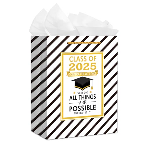 PETCEE Graduation Gift Bags 2025-11.5" Large Gift Bag with Tissue Paper Class of 2025 Graduation Wrapping Paper Bags Party Favor Gifts for College Senior High School 8th Grade Nursing School Grads