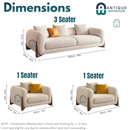 Image of Modern Boucle Sofa, Teddy Fabric, Solid Wooden Legs, for Living Room, Bedroom, Hallways (Forest Green & Off White)