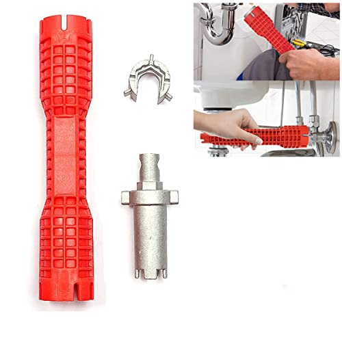 Lavabo HAMON multiuso para instalación de fontanería Faucet, herramienta multifunción para lavabo, para cesta de filtro, fregadero, sanitario (rojo) Cover