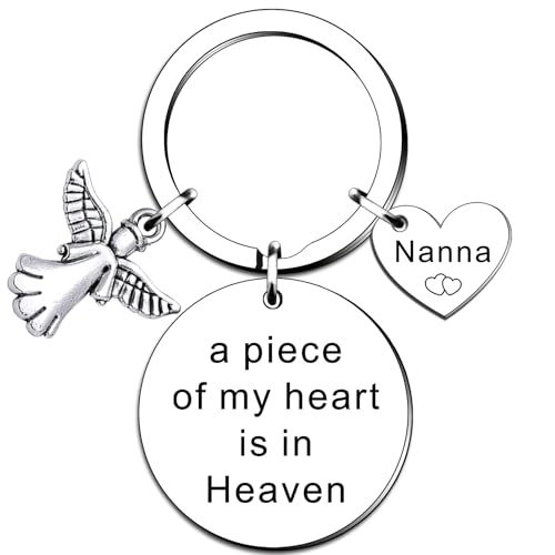 SMARGO Nanna Memorial Keyring Gifts A Piece of My Heart is in Heaven Keyring Nanna Memorial Gift Remembrance Sympathy Present Loss of Loved One Key Ring