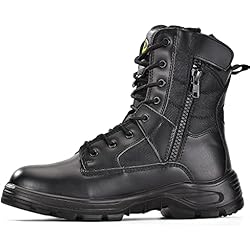 Botas De Trabajo Militares SAFEYEAR Botas de trabajo militares S3 para hombre, botas de seguridad negras resistentes del ejército de combate, puntera de acero de ajuste ancho 4E, cuero genuino impermeable, seguridad táctica de