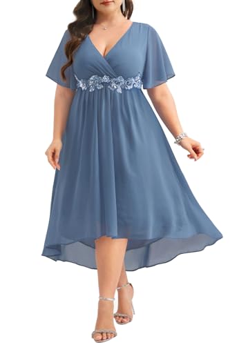 Dusty Blue Dress Wedding Guest Dresses Plus Size Formal Mother of...