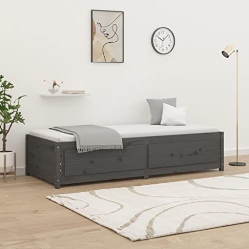 vidaXL Versatile Day Bed - Grey Solid Pine Wood Frame with 2 Storage Drawers, Sofa Bed Function, Suitable for 90x200 cm Mattress