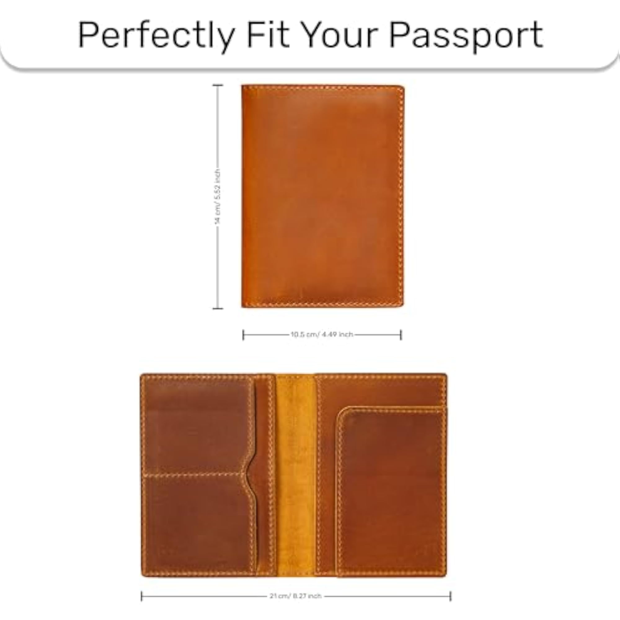Genuine Leather Passport Holder with Card and Ticket Slot