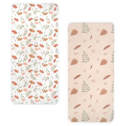 Image of haakaa Waterproof Changing Pad Liners, 100% Cotton, Soft & Breathable (2pcs, 13" x 27.5" Velvet Bloom+Love Leaves)