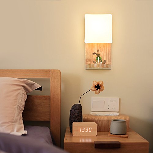 Lámpara de pared de madera cristal E27 aplique iluminación dormitorio 7