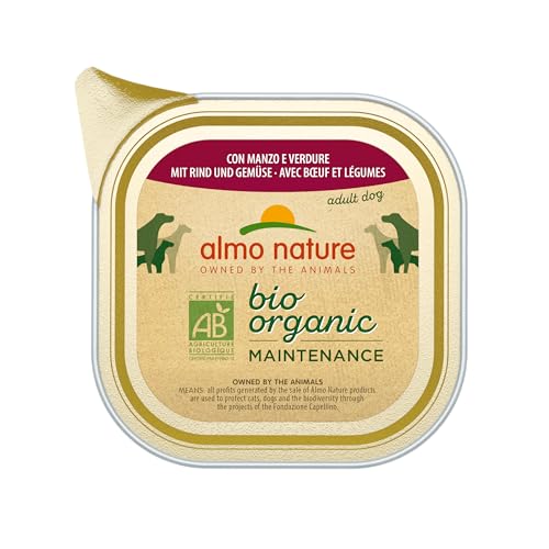 almo nature Bio Organic Maintenance, Alimento Umido per Cani Adulti con Manzo e Verdure - Confezione da 3.2 kg (32 x 100 g)