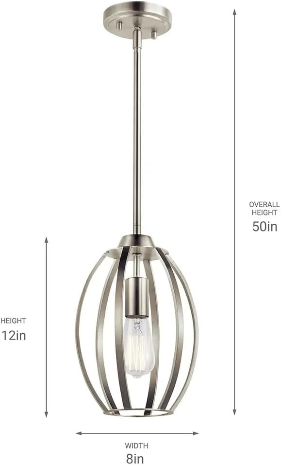 Kichler Tao 12" Kitchen Pendant in Brushed Nickel Finish, (12" H x 8" W), 44054NI