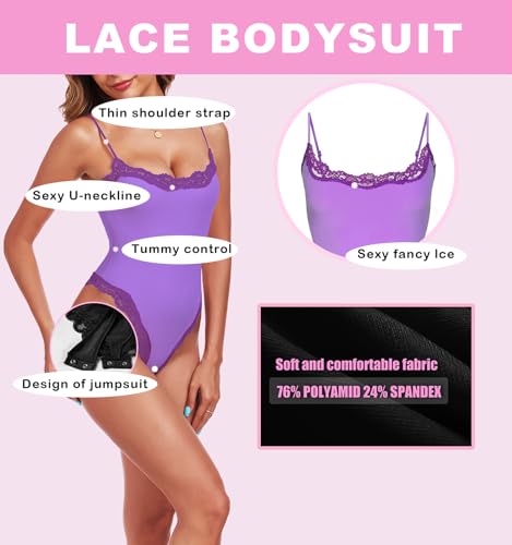 Image of Women's Lace Bodysuit Square Neck Body Suits Sexy Backless Thong Cami Shaperwear Spaghetti Strap Sleeveless Top