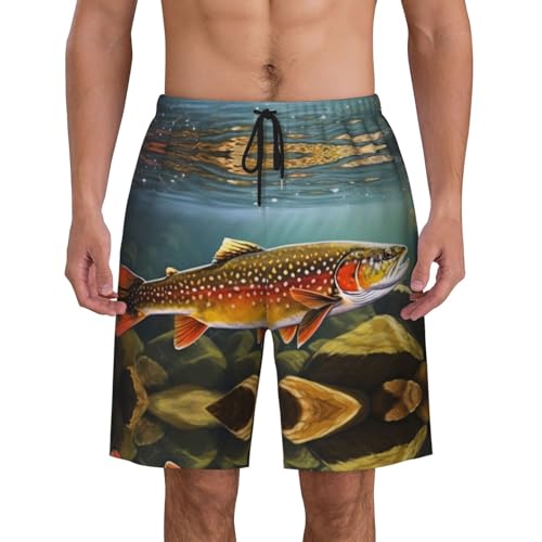 Brook Trout Fly Fishing Print Men's Beach Pants Lightweight Quick-Dry Swim Pants with Mesh Lining for Men