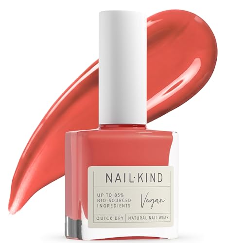 Coral Nail Polish Tropical Tango 8ml Vegan Nail Varnish – Bright Coral Red Finish, Quick Drying Long Lasting Chip Resistant Manicure, Low Chemical Formula, PETA & Halal Certified, NailKind