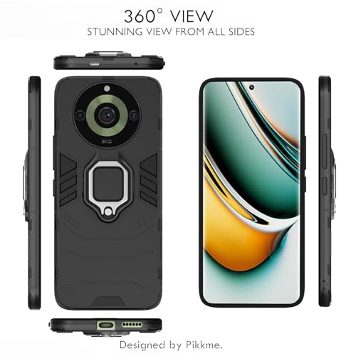 Image of Pikkme Back Cover for Realme 11 Pro /Pro Plus 5G | 360 Protection | Ring Holder | Kickstand | Tough Armor Case (Black)