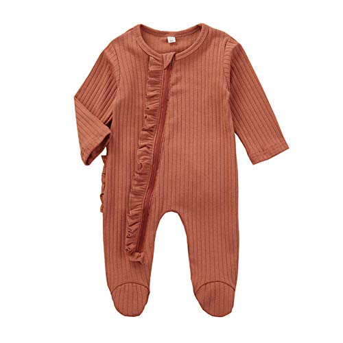 HoneyKid Unisex Cotton Baby Boy Girl Zip Front Sleep, Long Sleeve Footed Sleeper Pajamas 0-6 Months (Orange Red, 0-3 Months)