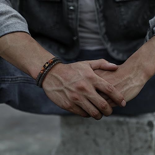 LUXEJEW Beaded Bracelets for Men - Black Mens Leather Bracelet Beads Letter X Initial Bracelet for Men Gifts Tiger Eye Bracelets Mens Jewelry Men's Gifts for Husband Dad Son by LUXEJEW - Used condition - Image 4