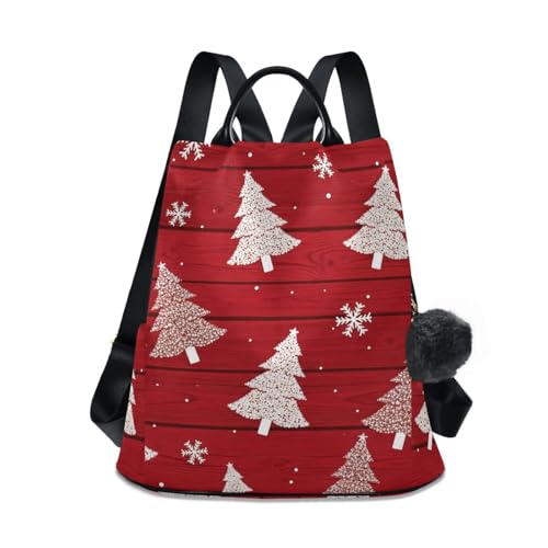 Sac à dos stylisé rouge motif planète et sapins finitions soignées avec pompon