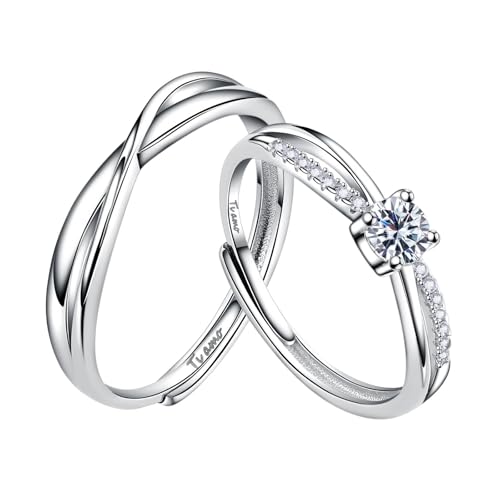 ANAZOZ Anelli Fidanzamento,Anelli Coppia Argento 925,Rotondo con Incrociato Zirconi Bianco Anelli Coppia Lui e Lei Regolabili,Anelli con Incisione Personalizzata Argento(Ti amo-A)