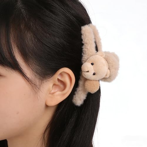 Pinces à cheveux peluche douce style polyvalent kaki et marron - 5