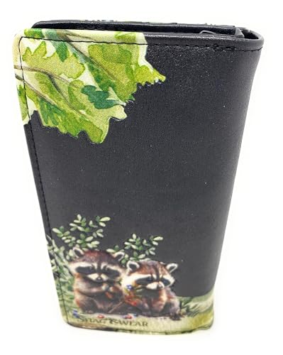 Shag Wear Raccoon Family Large Animal Wallet for Women and Teen Girls Vegan Faux Leather Black 7"2
