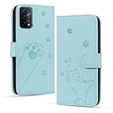 OPPO A54 5G ケース 手帳型 【Mldjomid】opg02 カバー おっぽ りのA54 カバー 手帳型 幸せな子猫 内蔵マグネット カード入れ 軽量 PUレザー 全面保護 スタンド機能 OPPO A74 5G / OPPO A93 5G caseカード収納 Oppo A54 5G ケース エレガントなシンプルさ 人気 上質 かわいい猫の足模様 （青）