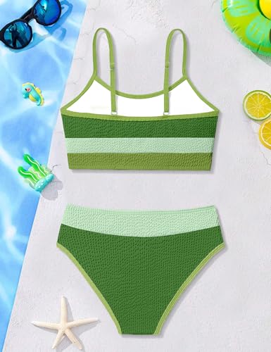 Image of Girls Bathing Suit Color-Block Adjustable Straps Bikini Sets Girls Two Piece Swimsuits with Chest Pad Swimwear 7-18T