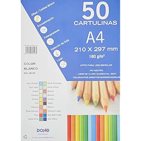 Dohe 30106 - Pack de 50 cartulinas, A4, color blanco Cover