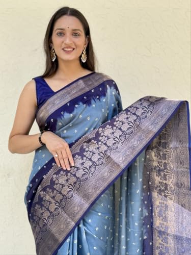 Image of TUSHANA Kalamkari Floral Prints Dola Silk Saree With Rich Zari Border Designer Pallu Attach Blouse Piece